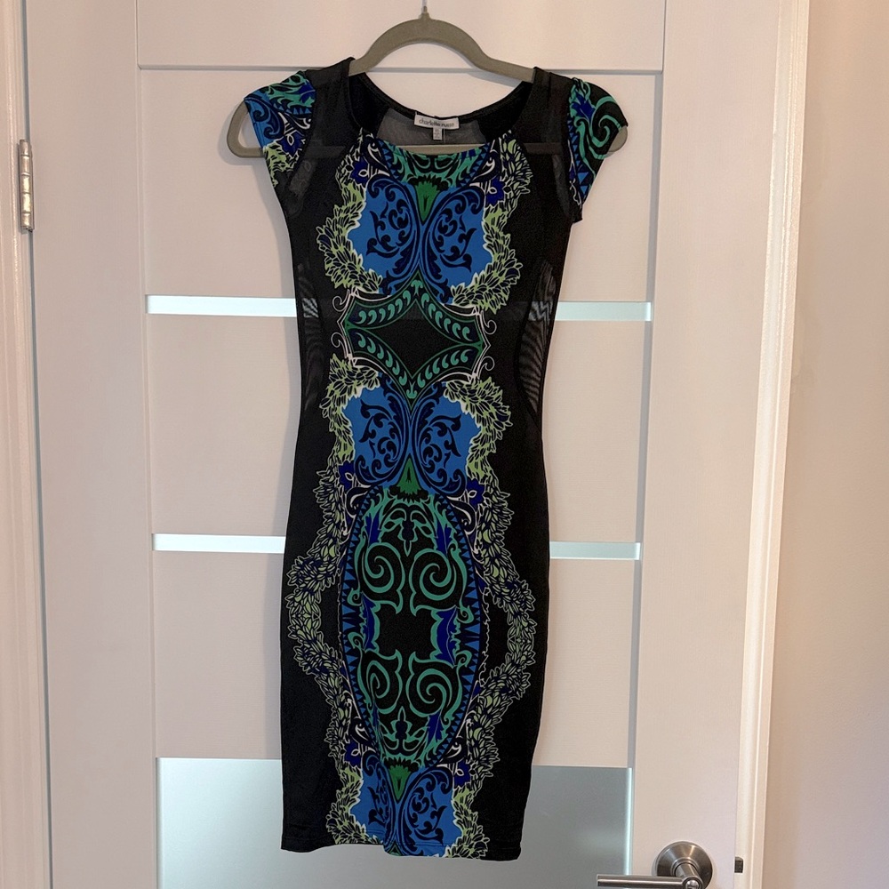 Charlotte Russe Black and Blue Patterned Dress